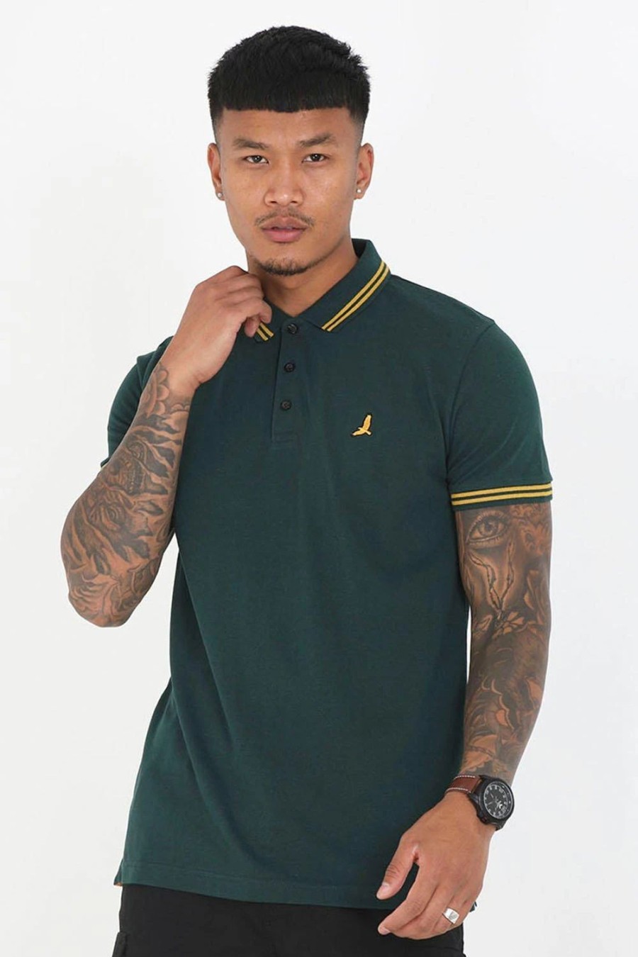 Polo Shirts * | Brave Soul 'Kanoh' Short Sleeve Pique Polo Shirt With Contrast Tipping Green