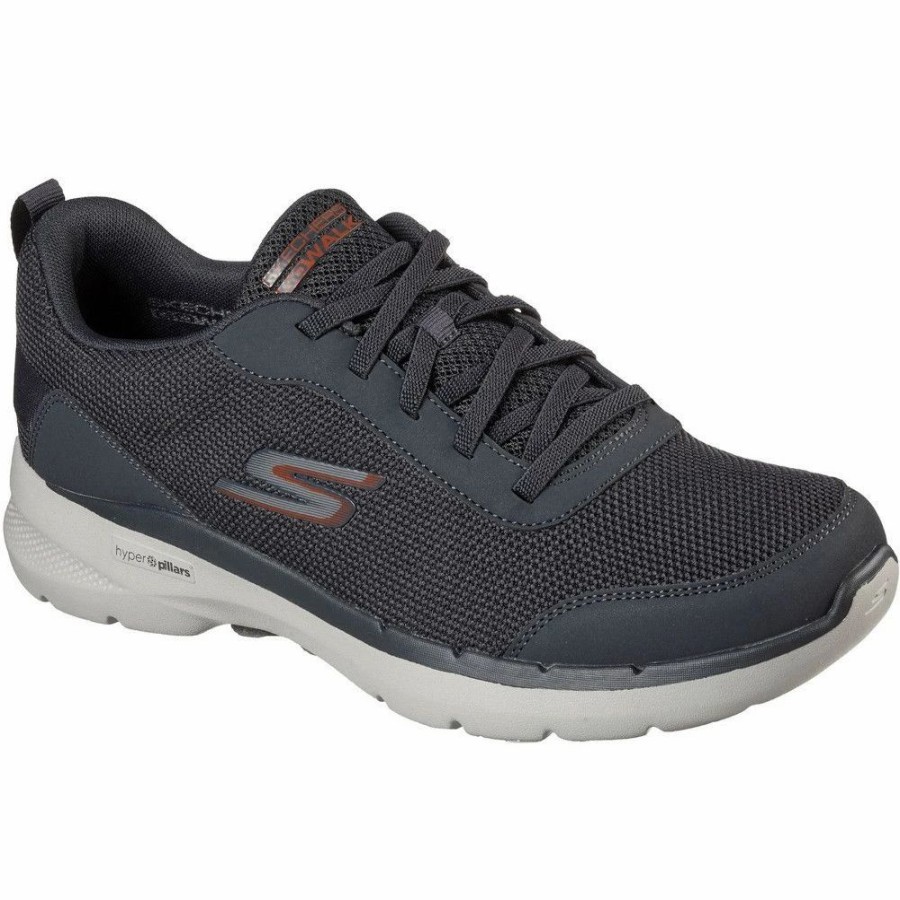 Shoes * | Skechers Mens Gowalk 6 Bold Knight Lace Up Trainers Shoes Charcoal