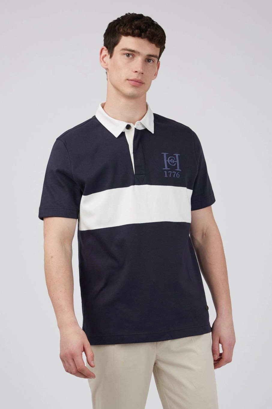 Polo Shirts * | Hammond & Co Short Sleeve Stripe Rugby Shirt Navy