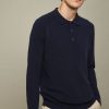 Polo Shirts * | Burton Pure Cotton Textured Long Sleeve Snap Knitted Polo Shirt Navy