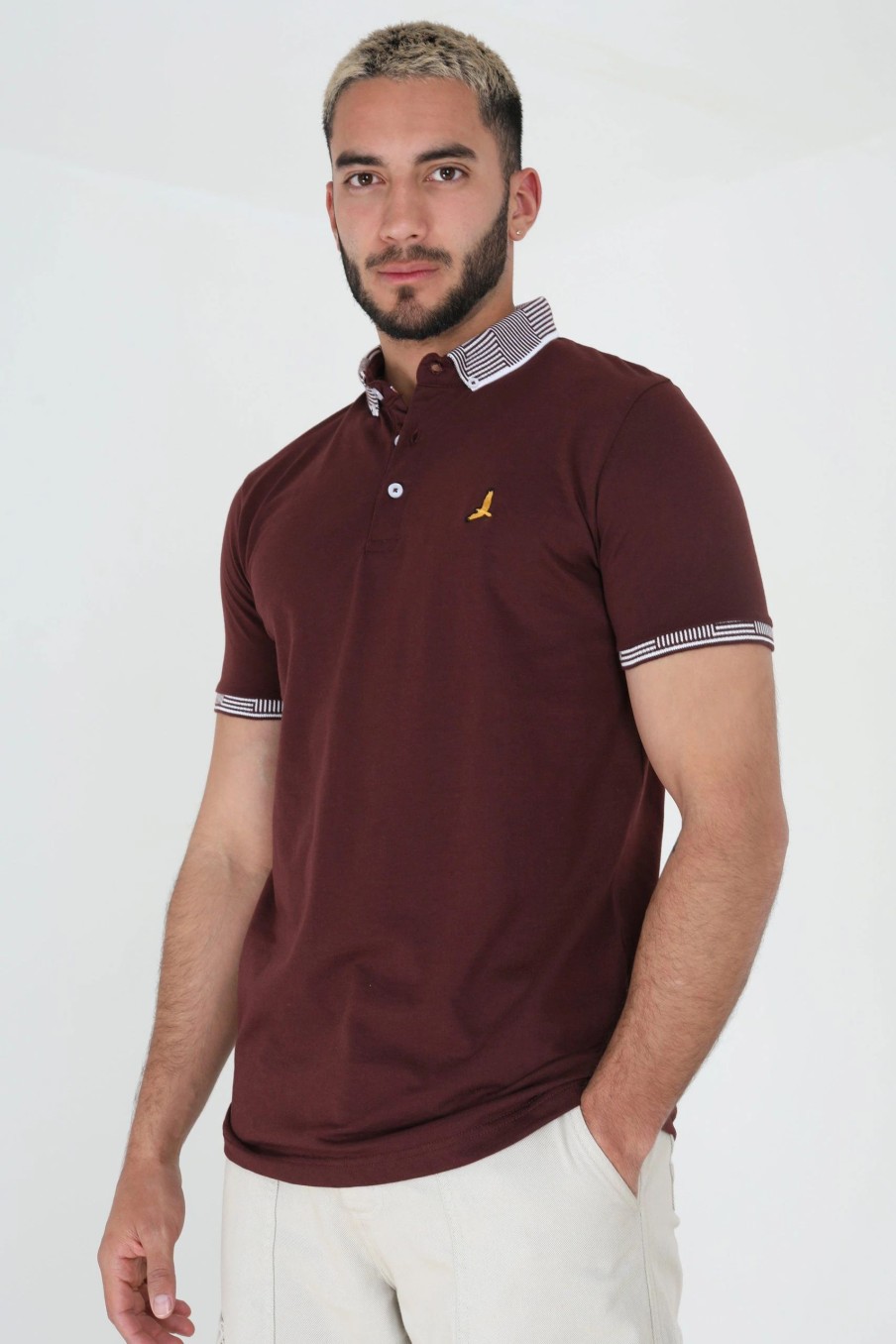 Polo Shirts * | Brave Soul 'Glover' Short Sleeve Jacquard Collar Jersey Polo Shirt Red