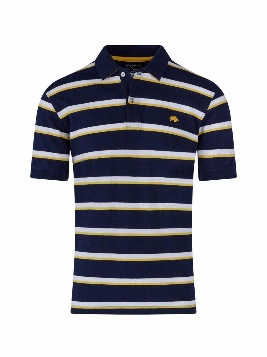 Polo Shirts * | Raging Bull Thine Stripe Pique Polo Navy