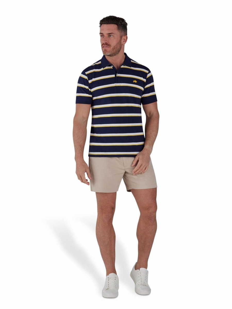 Polo Shirts * | Raging Bull Thine Stripe Pique Polo Navy