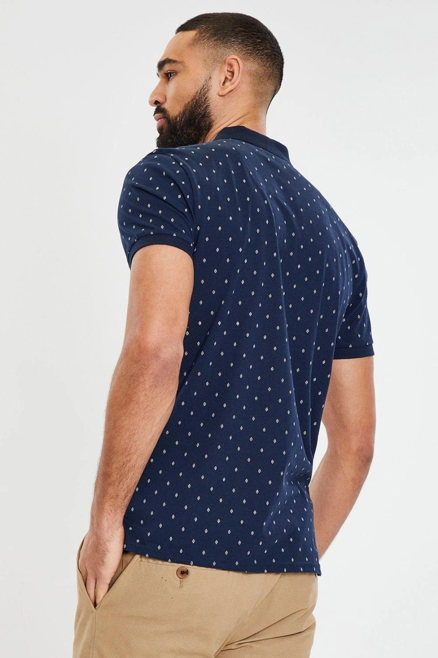 Polo Shirts * | Threadbare Benton' Geometric Print Cotton Jersey Zip Collar Polo Shirt Blue