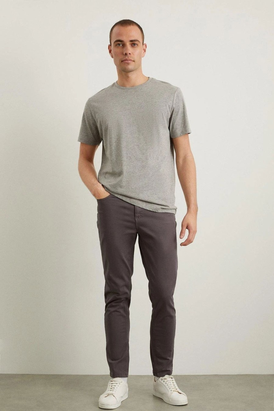 Chinos * | Burton Slim Fit Charcoal 5 Pocket Chino Trousers Grey