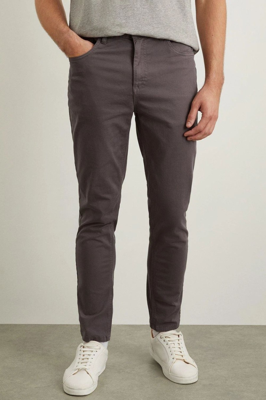 Chinos * | Burton Slim Fit Charcoal 5 Pocket Chino Trousers Grey