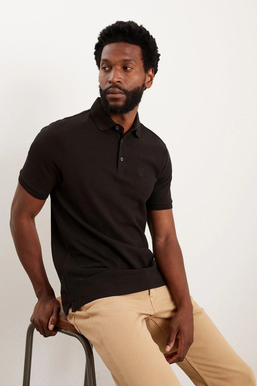 Polo Shirts * | Burton Embroidered Pique Polo Shirt Black