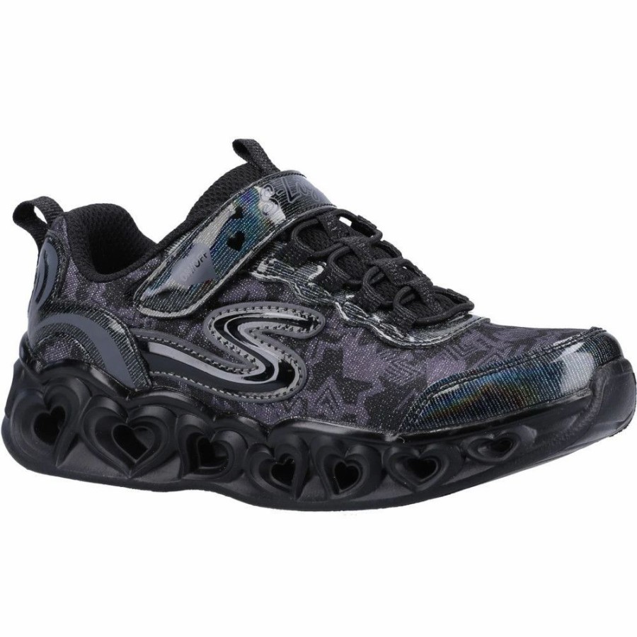 Shoes * | Skechers Girls Heart Lights Graphic Lighted Heart Trainers Black/Black