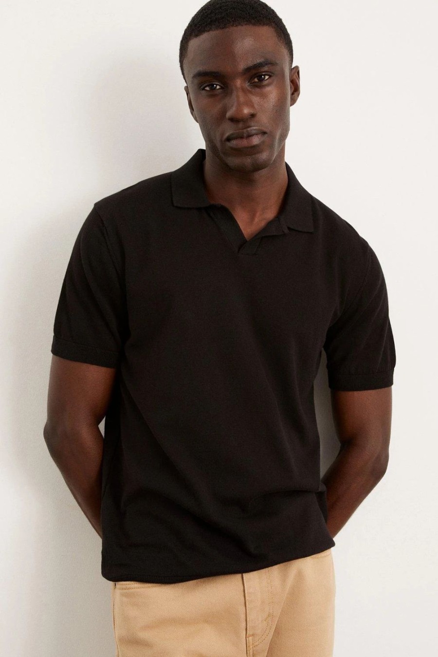 Polo Shirts * | Burton Slim Fit Short Sleeve Knitted Polo Black