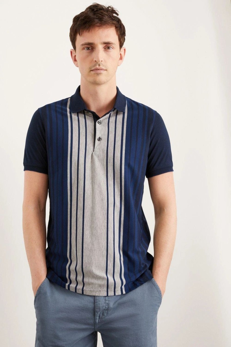 Polo Shirts * | Burton Short Sleeve Bowling Stripe Polo Blue