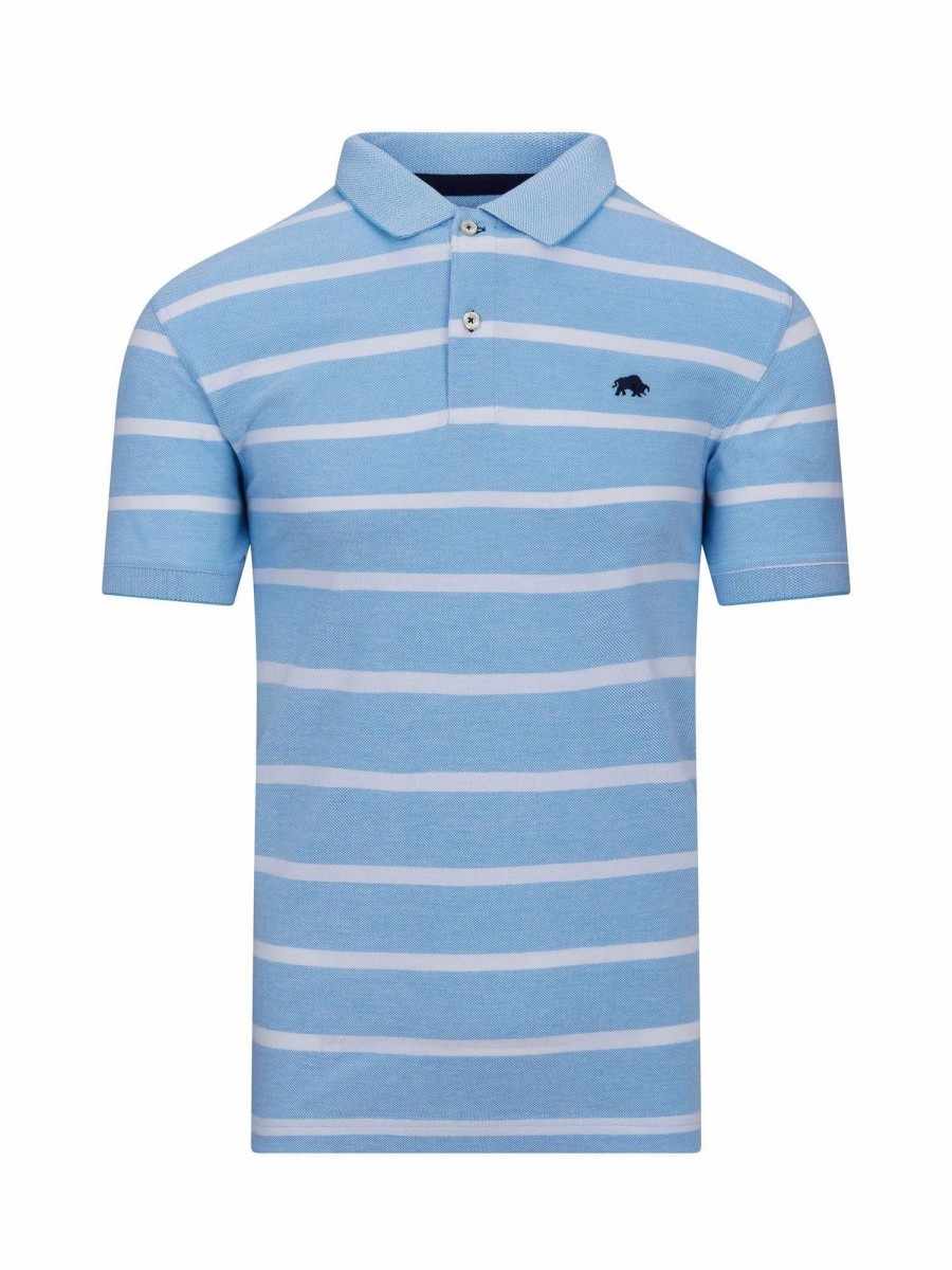 Polo Shirts * | Raging Bull Birdseye Stripe Polo Blue