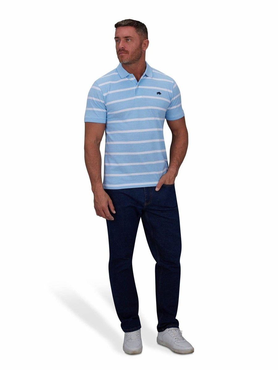 Polo Shirts * | Raging Bull Birdseye Stripe Polo Blue