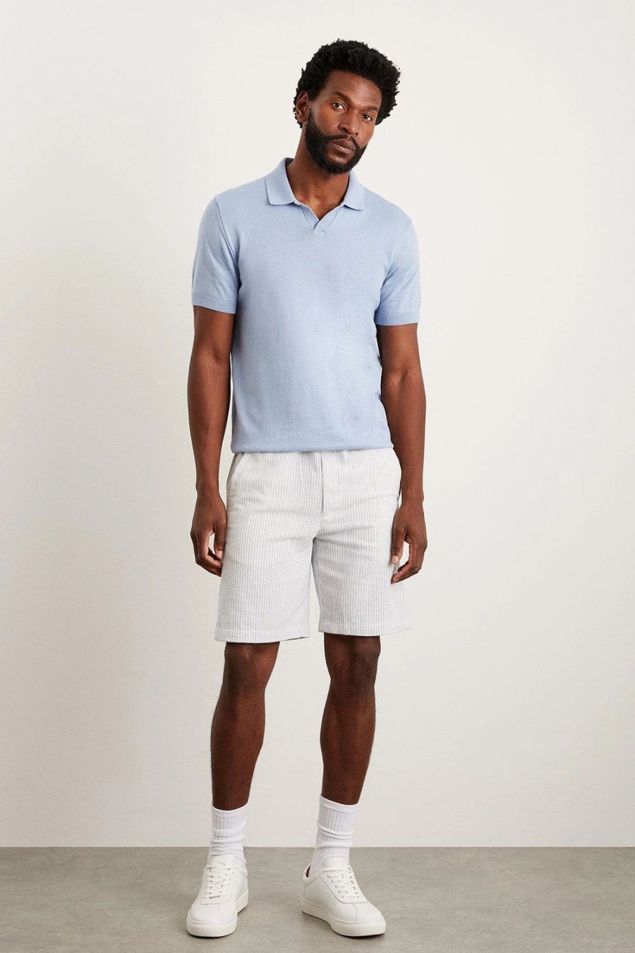 Polo Shirts * | Burton Slim Fit Short Sleeve Knitted Polo Blue