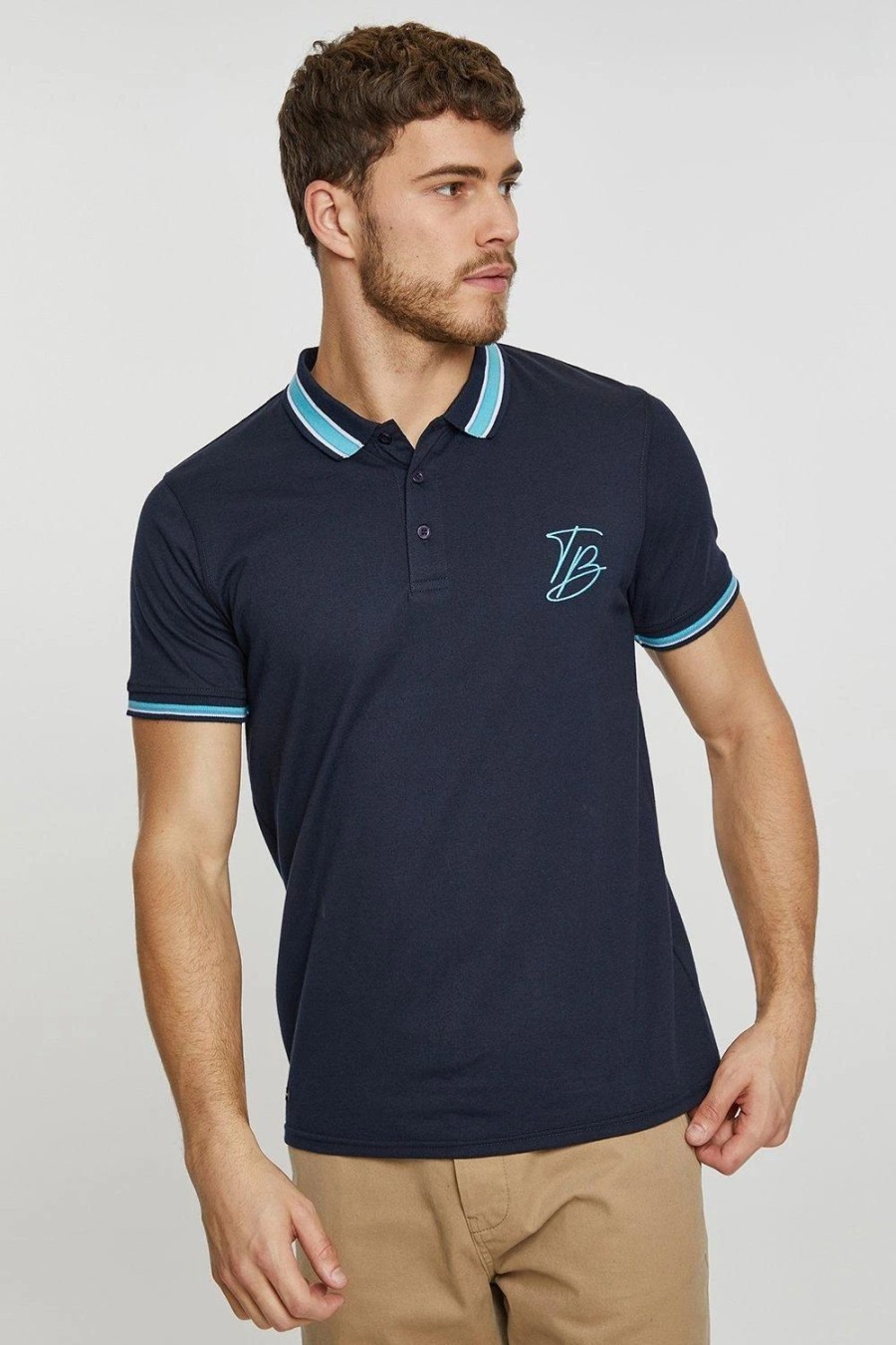 Polo Shirts * | Threadbare 'Stone' Contrast Detail Jersey Polo Shirt Blue