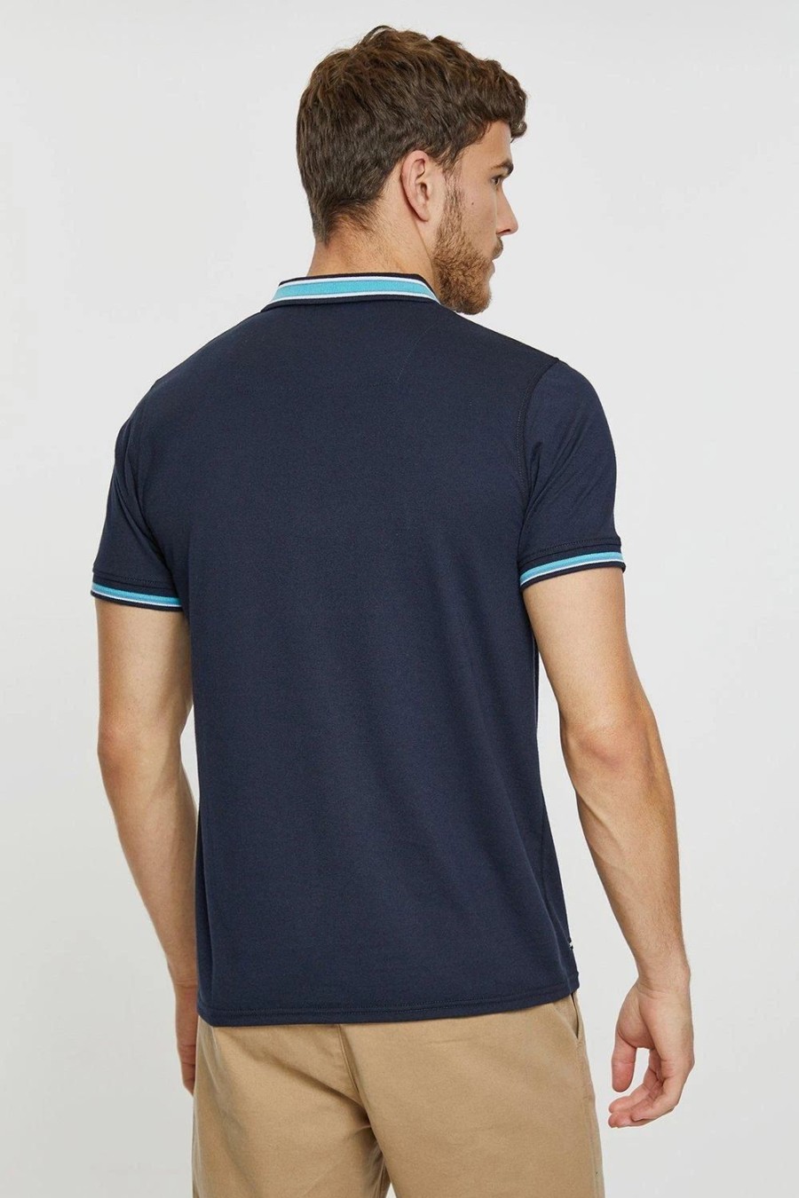 Polo Shirts * | Threadbare 'Stone' Contrast Detail Jersey Polo Shirt Blue