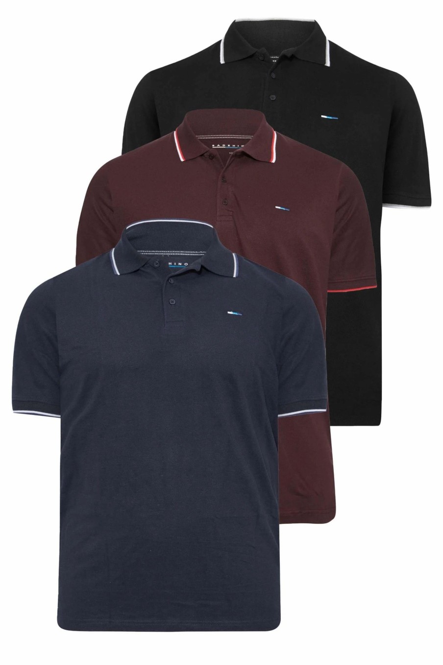 Polo Shirts * | Badrhino 3 Pack Tipped Polo Shirts Blue