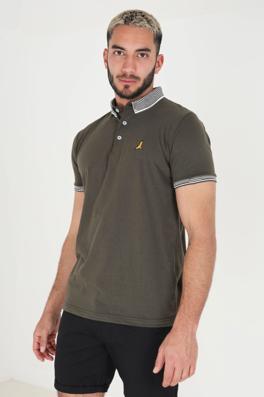 Polo Shirts * | Brave Soul 'Glover' Short Sleeve Jacquard Collar Jersey Polo Shirt Khaki