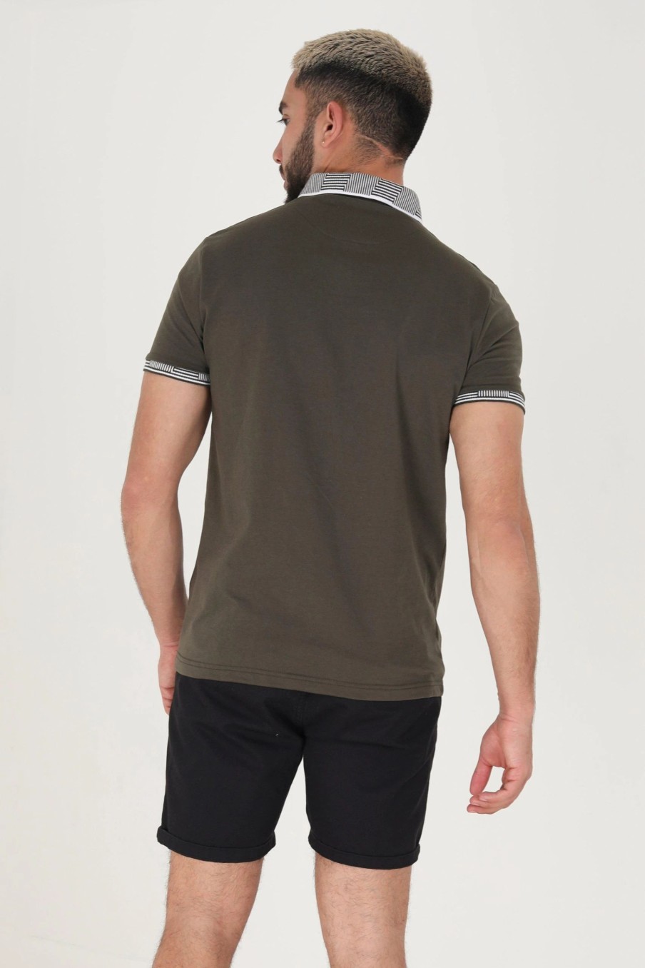 Polo Shirts * | Brave Soul 'Glover' Short Sleeve Jacquard Collar Jersey Polo Shirt Khaki