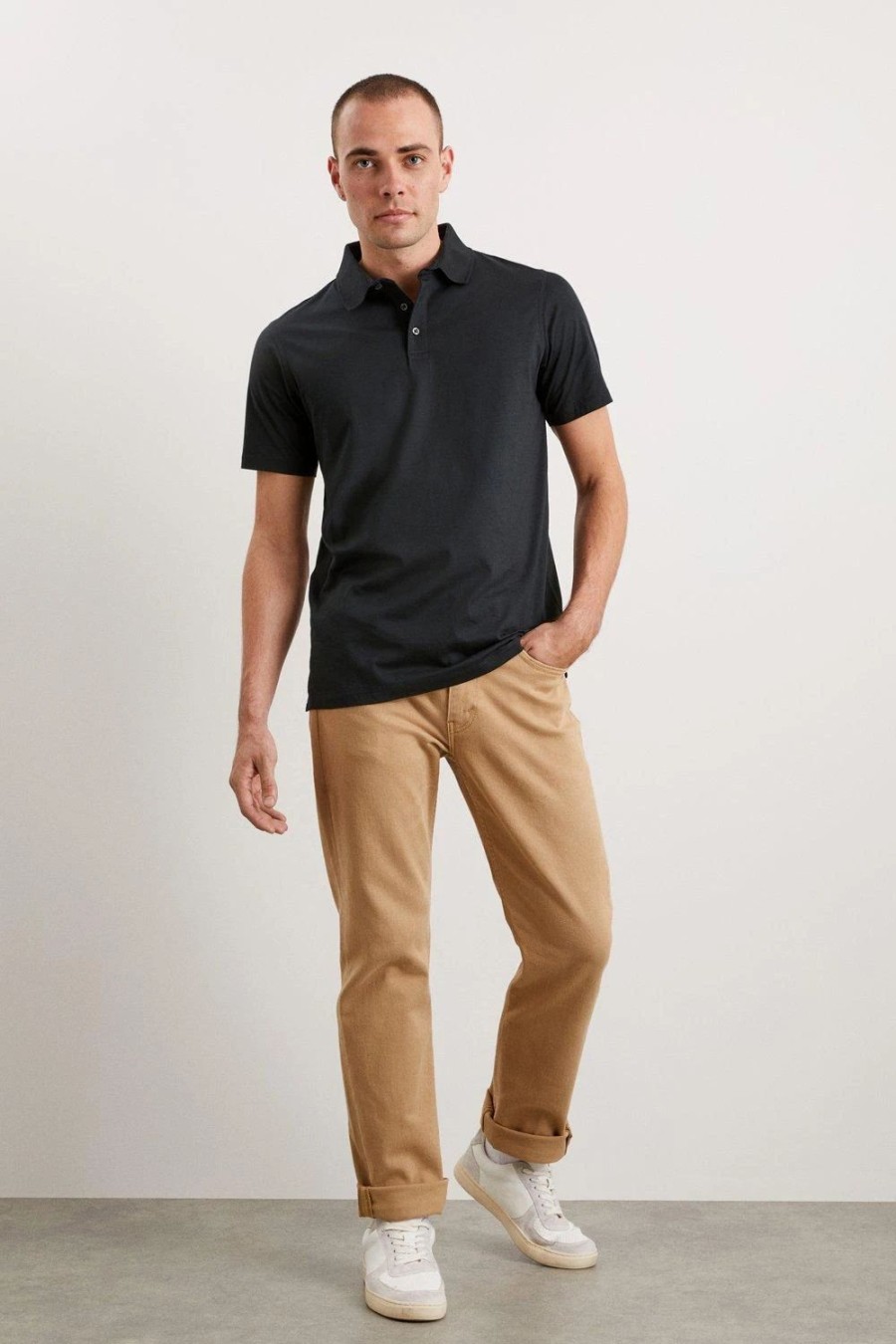 Polo Shirts * | Burton Mercerised Rib Collar Polo Shirt Black