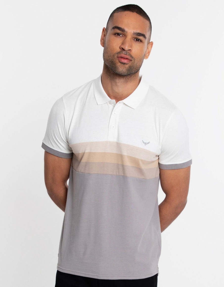 Polo Shirts * | Threadbare 'Ellington' Colour Block Jersey Polo Shirt Beige