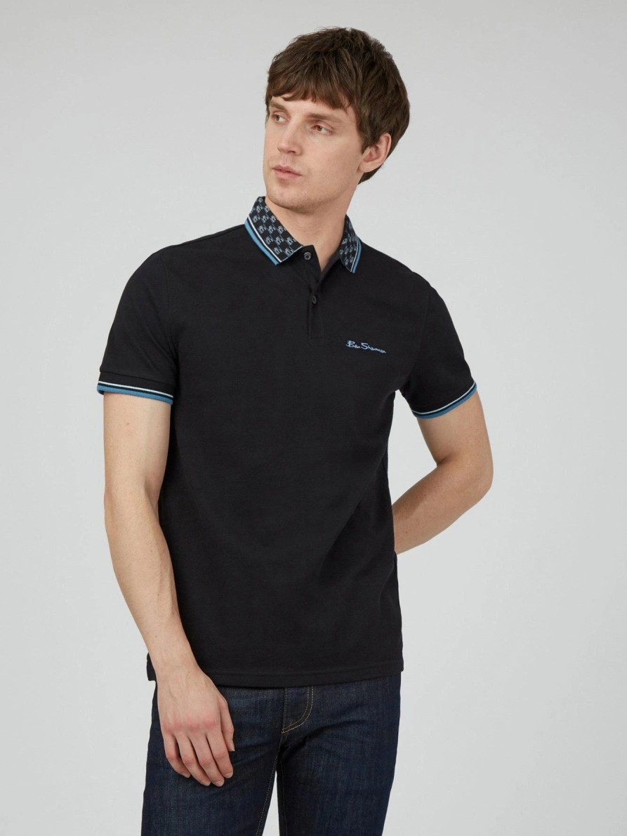 Polo Shirts * | Ben Sherman Collar Interest Polo Black