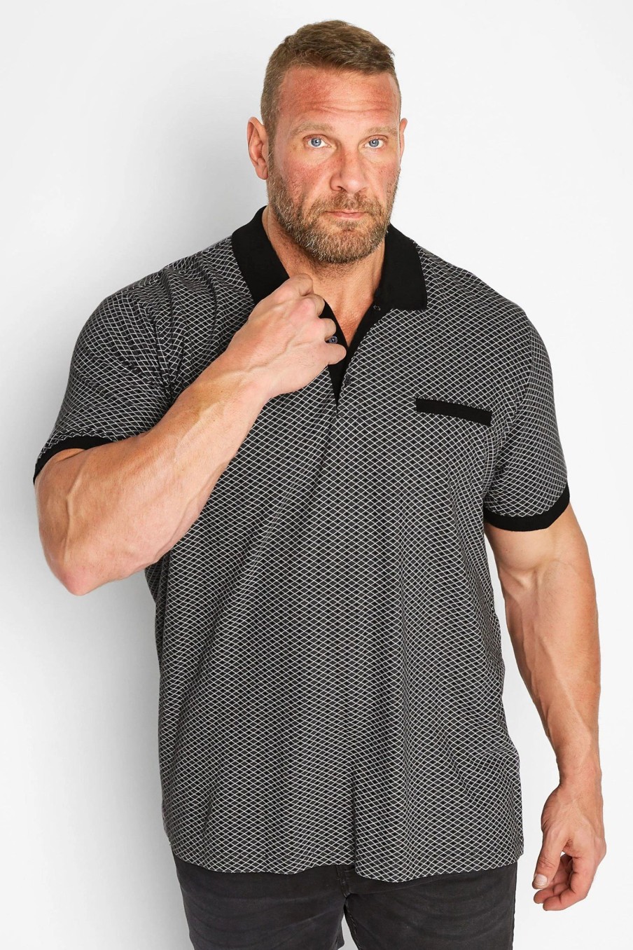 Polo Shirts * | Badrhino Geometric Print Polo Shirt Grey