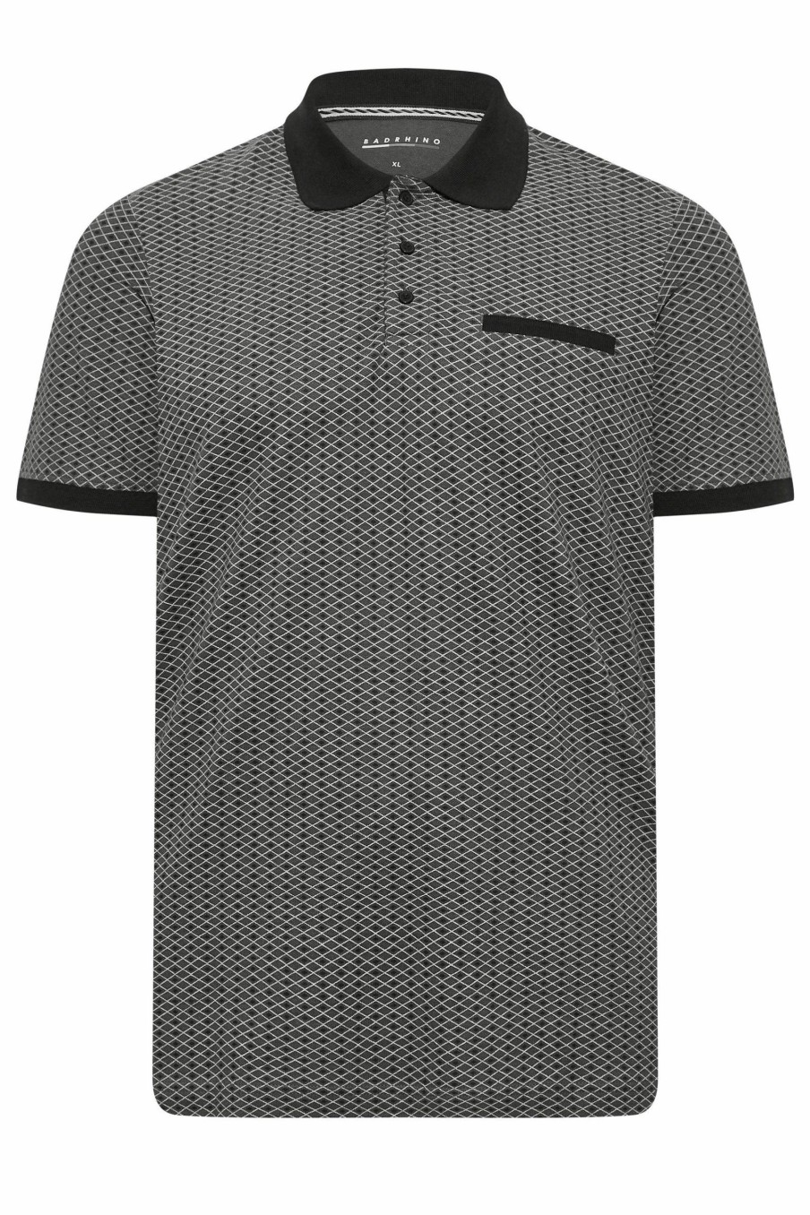 Polo Shirts * | Badrhino Geometric Print Polo Shirt Grey