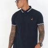 Polo Shirts * | Brave Soul 'Kanoh' Short Sleeve Pique Polo Shirt With Contrast Tipping Blue