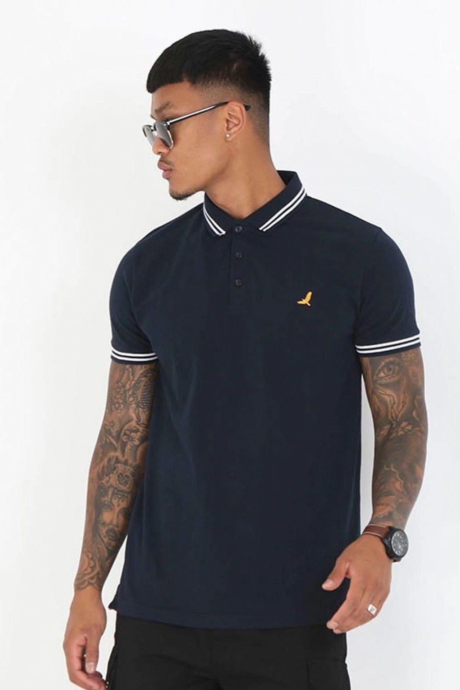 Polo Shirts * | Brave Soul 'Kanoh' Short Sleeve Pique Polo Shirt With Contrast Tipping Blue