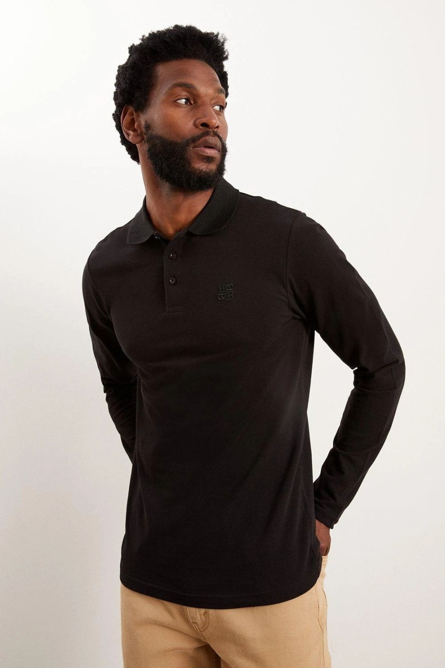 Polo Shirts * | Burton Long Sleeve Pique Polo Shirt Black