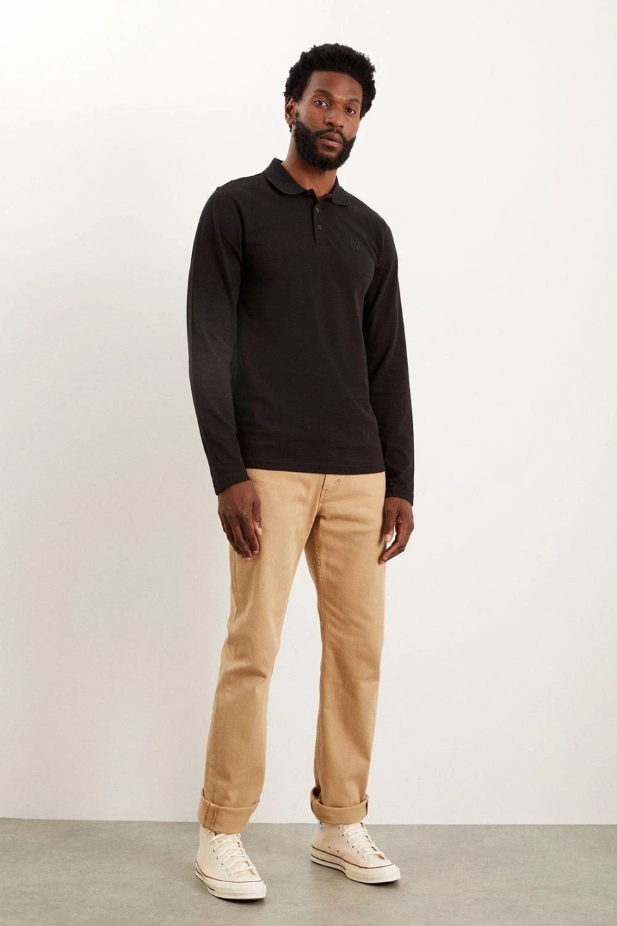 Polo Shirts * | Burton Long Sleeve Pique Polo Shirt Black