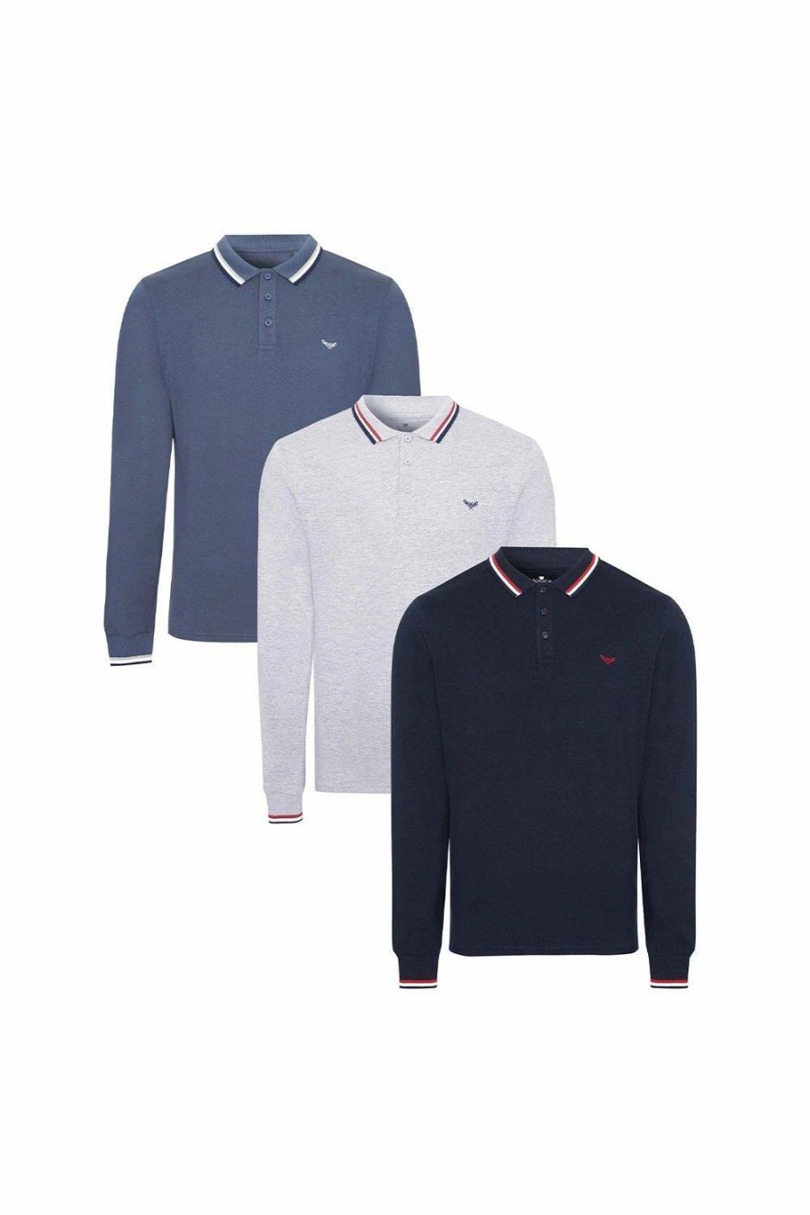 Polo Shirts * | Threadbare 3 Pack 'Port' Long Sleeve Polo Shirts Navy