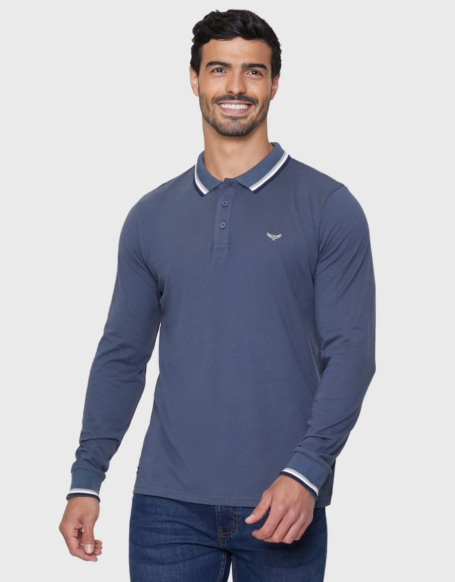 Polo Shirts * | Threadbare 3 Pack 'Port' Long Sleeve Polo Shirts Navy