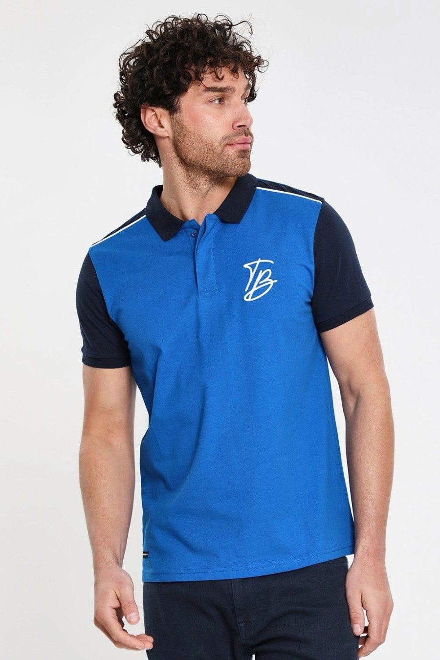 Polo Shirts * | Threadbare 'Gilberto' Contrast Detail Cotton Jersey Polo Shirt Blue