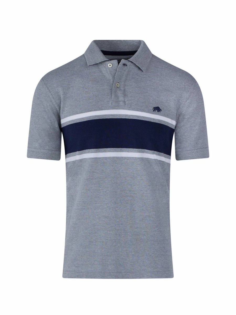 Polo Shirts * | Raging Bull Pique Engineered Stripe Polo Grey