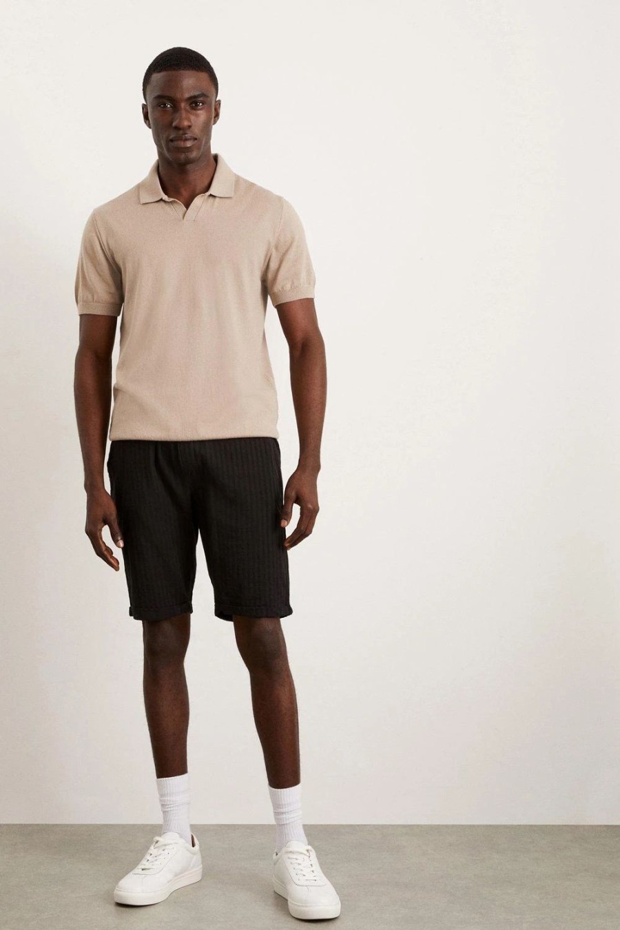 Polo Shirts * | Burton Slim Fit Stone Short Sleeve Knitted Polo Beige