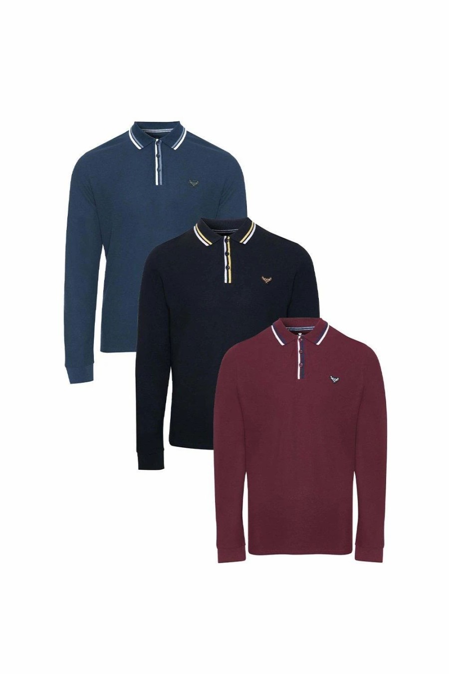 Polo Shirts * | Threadbare 3 Pack Cotton 'Mateo' Long Sleeve Polo Shirts Red