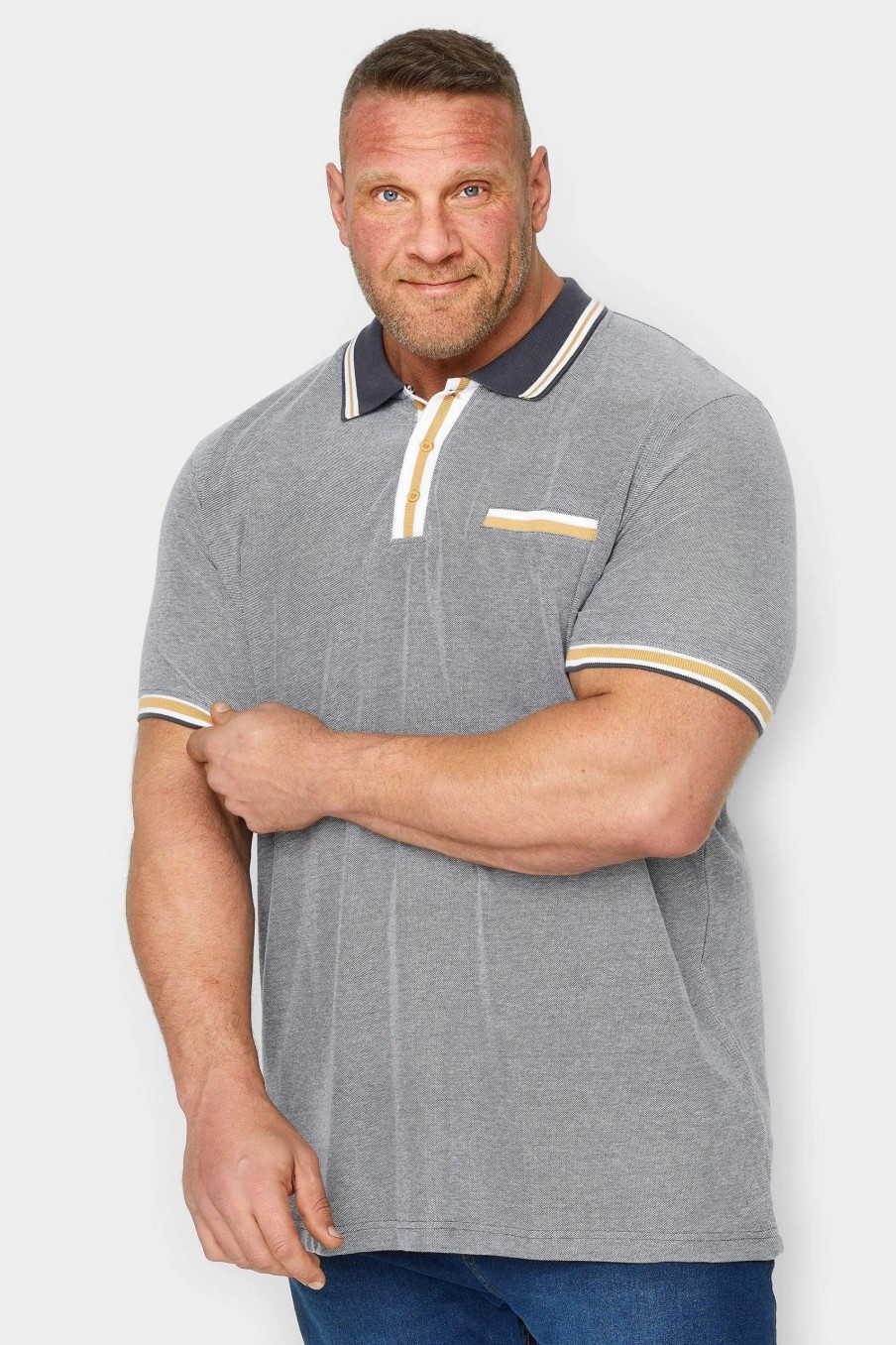 Polo Shirts * | Badrhino Stripe Placket Polo Shirt Grey