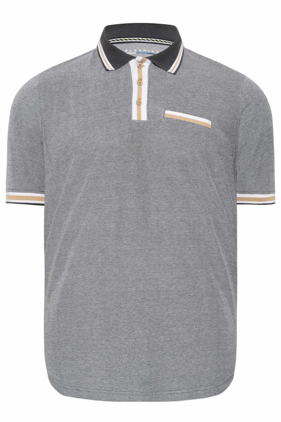 Polo Shirts * | Badrhino Stripe Placket Polo Shirt Grey