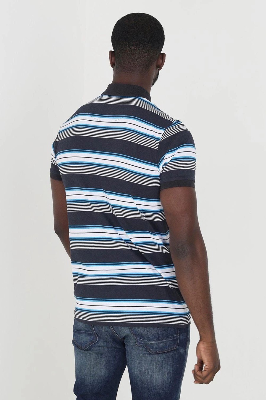 Polo Shirts * | Brave Soul 'Universal' Cotton Jersey Stripe Polo Shirt Blue