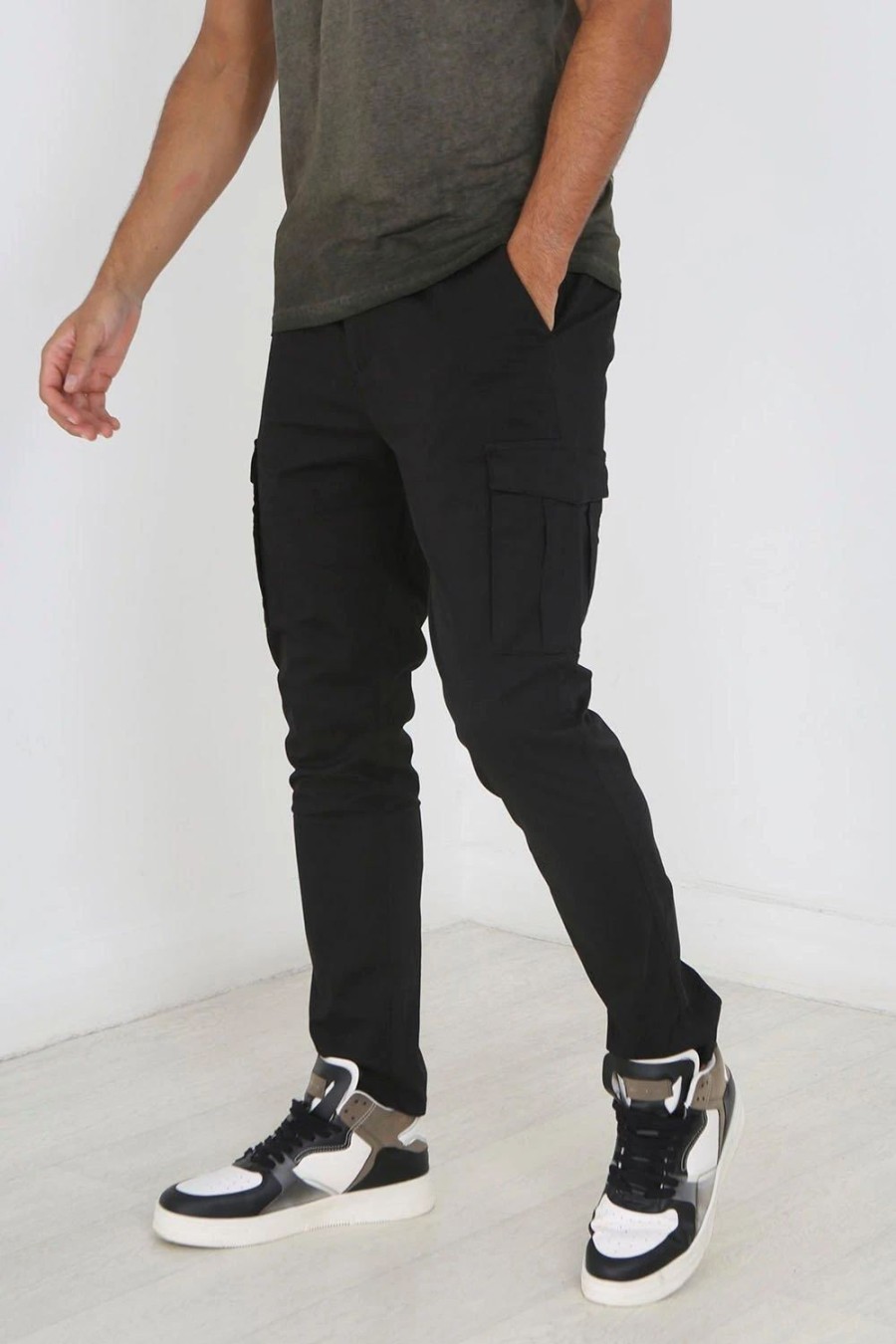 Chinos * | Brave Soul 'Clarkson' Cargo Style Chino Trousers Black