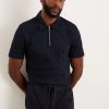 Polo Shirts * | Burton Texture Zip Polo Shirt Navy