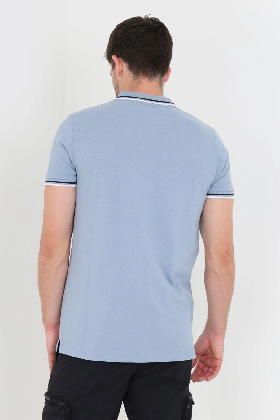 Polo Shirts * | Brave Soul 'Ohma' Short Sleeve Pique Polo Shirt With Contrast Tipping Blue