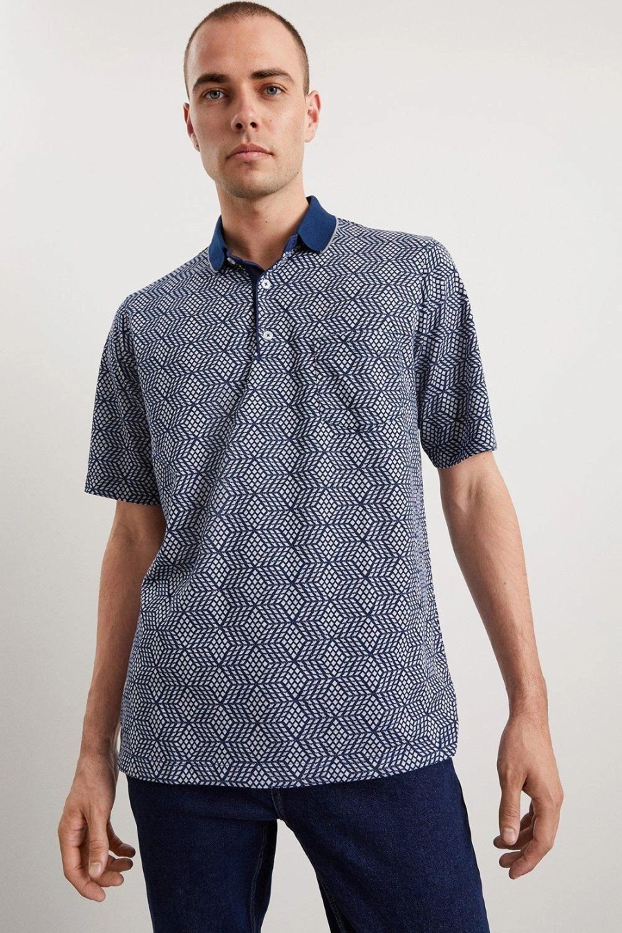 Polo Shirts * | Burton Short Sleeve Geo Knitted Polo Navy