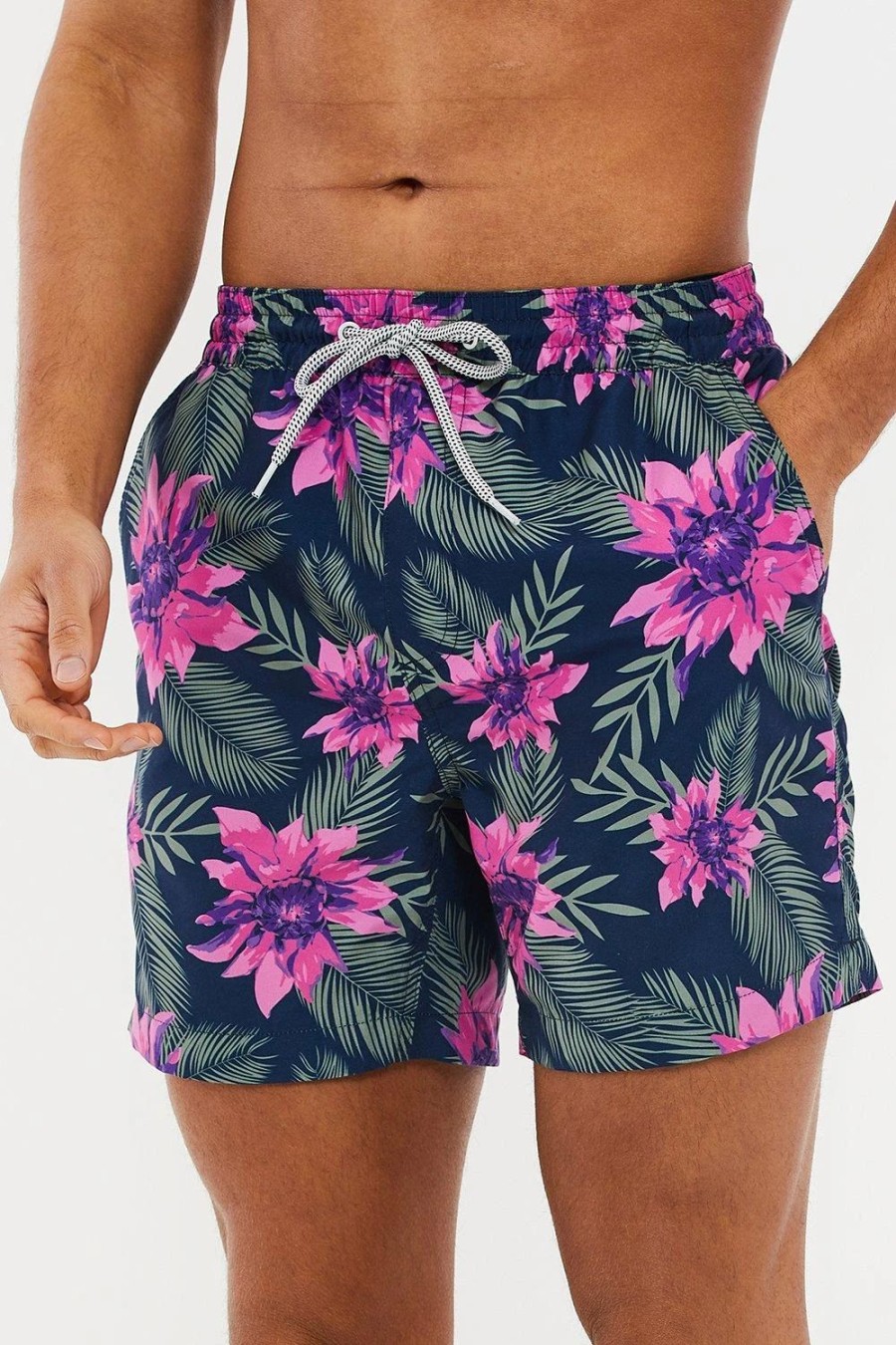 Swim Shorts * | Threadbare 'Katana' Floral Print Swim Shorts Navy