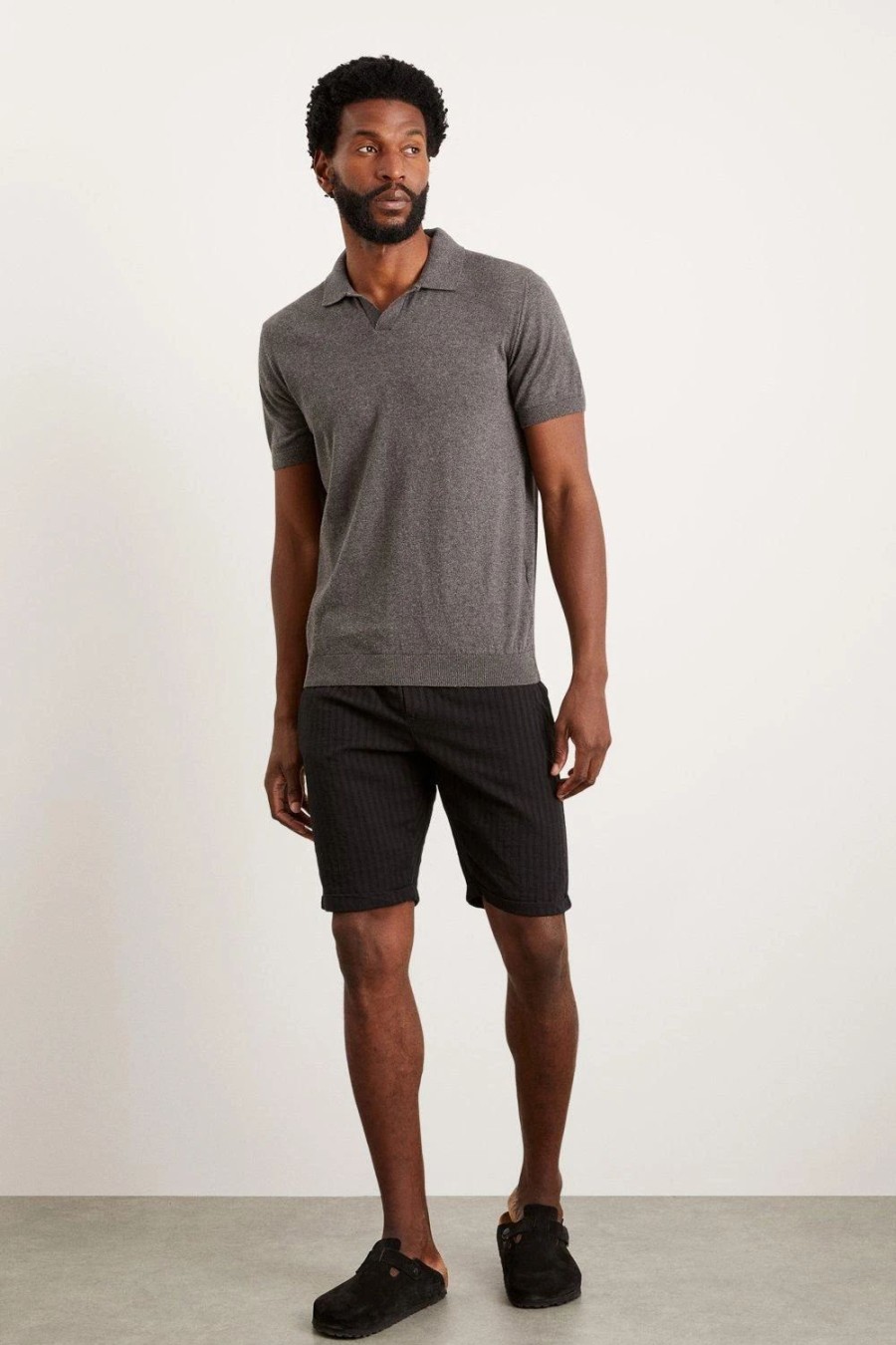 Polo Shirts * | Burton Slim Fit Charcoal Short Sleeve Knitted Polo Grey