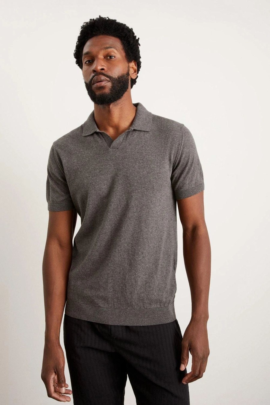 Polo Shirts * | Burton Slim Fit Charcoal Short Sleeve Knitted Polo Grey