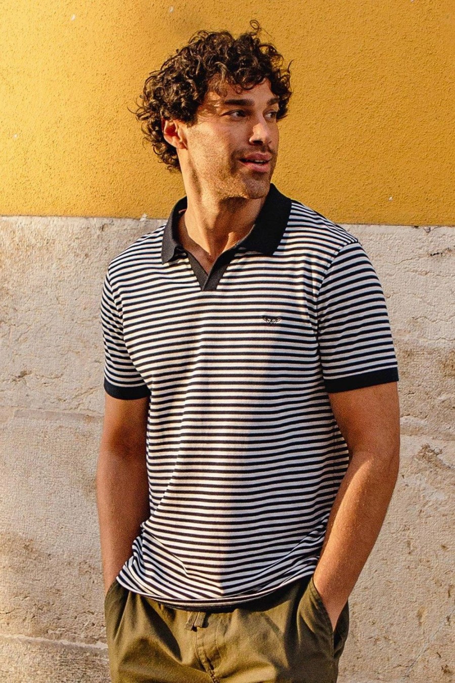 Polo Shirts * | Threadbare 'Domino' Revere Collar Striped Pique Polo Blue