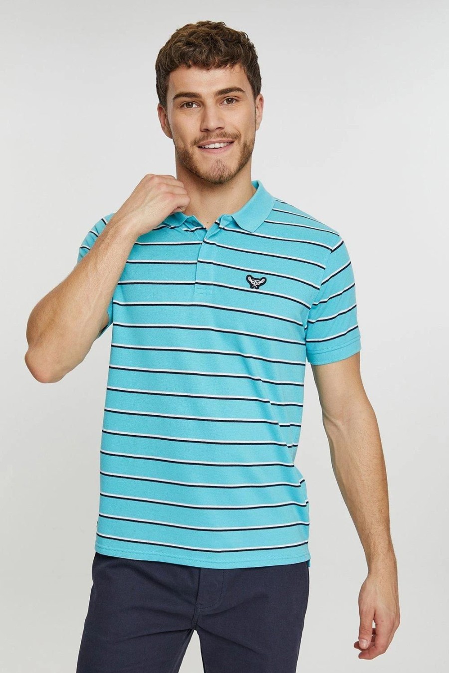 Polo Shirts * | Threadbare 'Ginger' Striped Pique Polo Shirt Blue