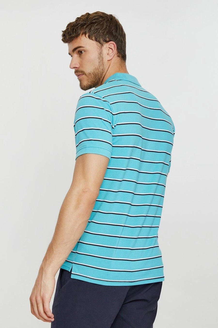 Polo Shirts * | Threadbare 'Ginger' Striped Pique Polo Shirt Blue